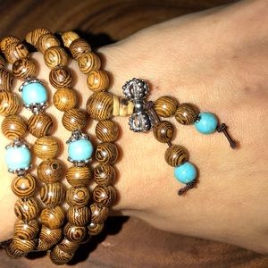 Handmade Wooden/turquoise Mala NWOT Bracelet